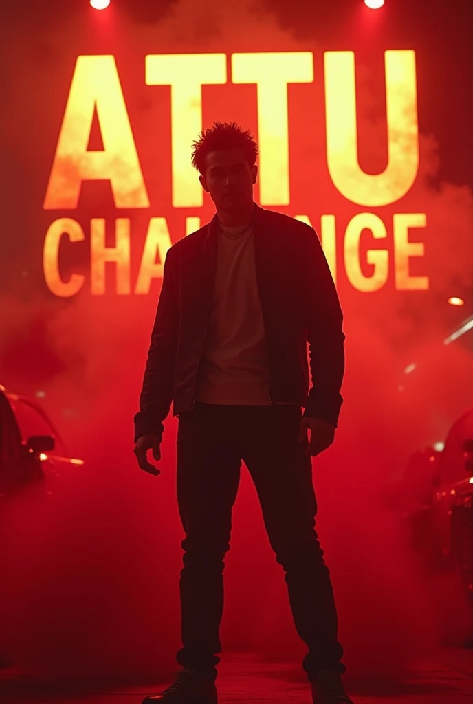 Create a Youtube Banner for a Professional prankster, precisely a prankster with the name ATTU CHALLENGE using Red and Golden, add background cinematic Tone.