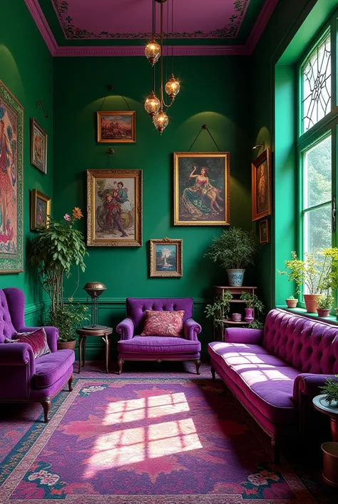 I need you to create a room painted in green and purple