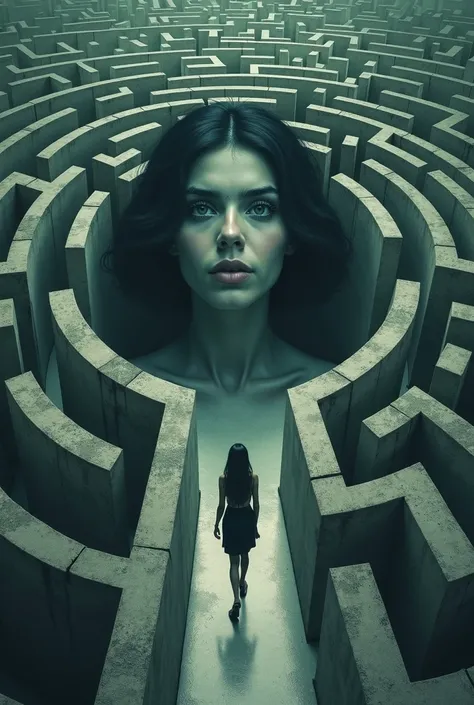 Create an image of an Inner Labyrinth :  A person in a maze that has their own face as the center ,  with the character walking in circles instead of heading towards the core. I want it to be lively and more friendly 