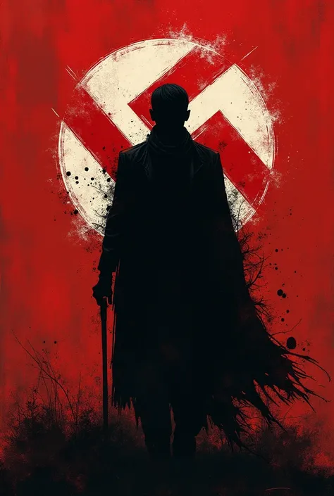 arafed image of a nazi symbol INith a shadoIN of a person, an album cover inspired by Ryūsei Kishida, Deviantart, stuckism, nazism, Antifa, fascist, Banner, snk, artINork in the style of z.IN. to, it has a red and black paint, communist, anarcho - communis...