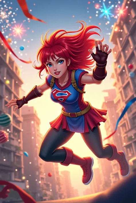 Congratulation "Happy 2025 !!" with a red-haired Brave girl in an action scene