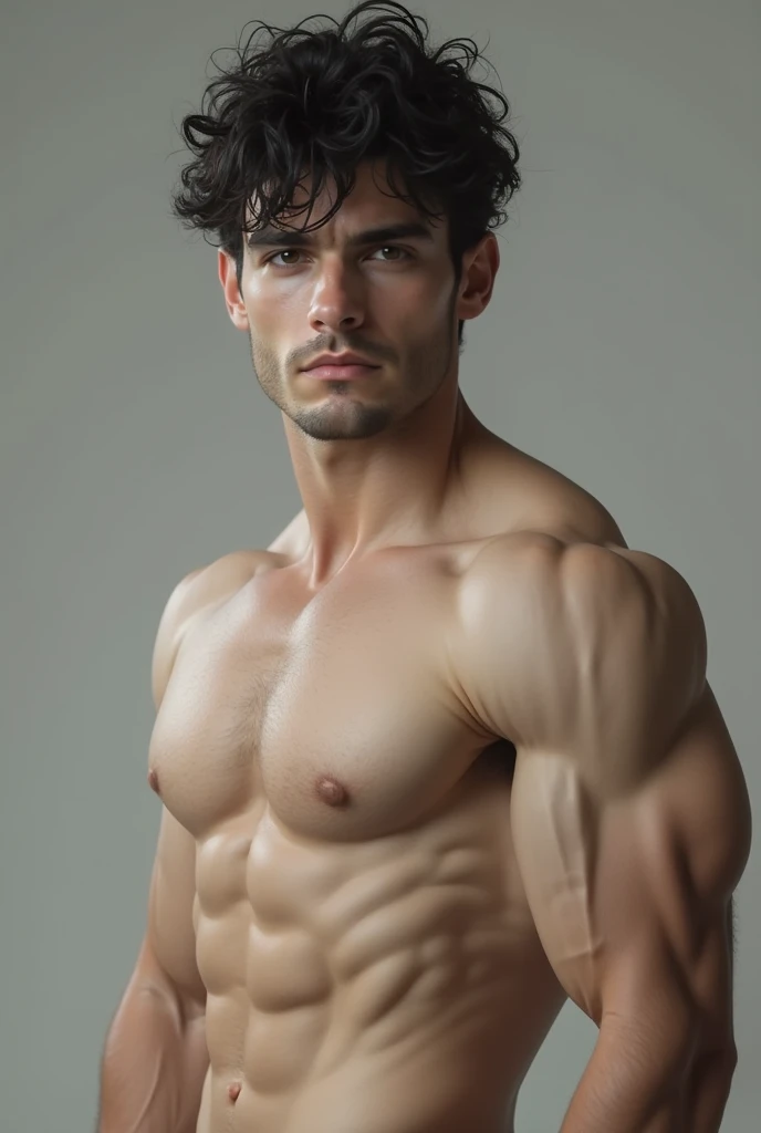  athletic man with black eyes and hair, light skinned naked 