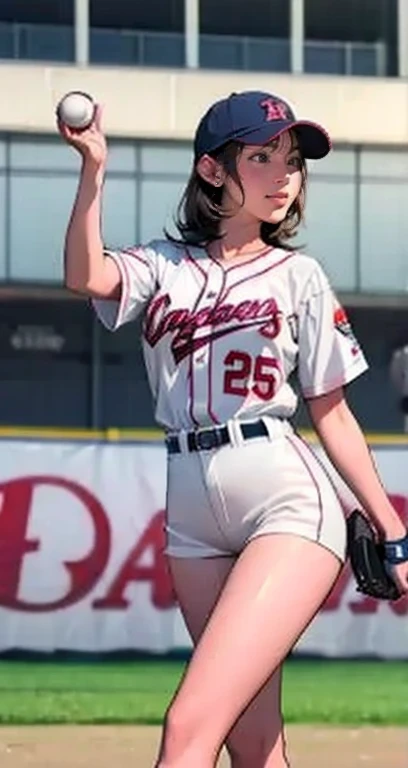   A woman in a baseball uniform is throwing a ball at the baseball field,  Beautiful Southern Japanese Women ,    Japanese Girl ,  beautiful young Japanese woman ,   charming poses ,  Gorgeous  Japanese Models,   LOW ANGLE  , Female baseball player,  tight...