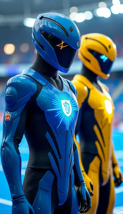 Number of Rangers: 2 (blue, yellow).

Design:

Streamlined armors in deep blue and yellow, with glowing panels and radiating textures.

The Boca Juniors logo pulses with energy at the center of the chest.

Helmets feature star-shaped visors, inspired by th...