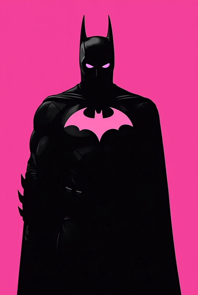  Please generate an image of Batmans traditional suit—black with the bat symbol. Replace the black with shades of pink (e.g., hot pink, pastel pink, or magenta). Keep the bat symbol but perhaps in a contrasting color like white or silver.