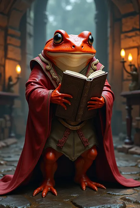 Red toad wizard with a book