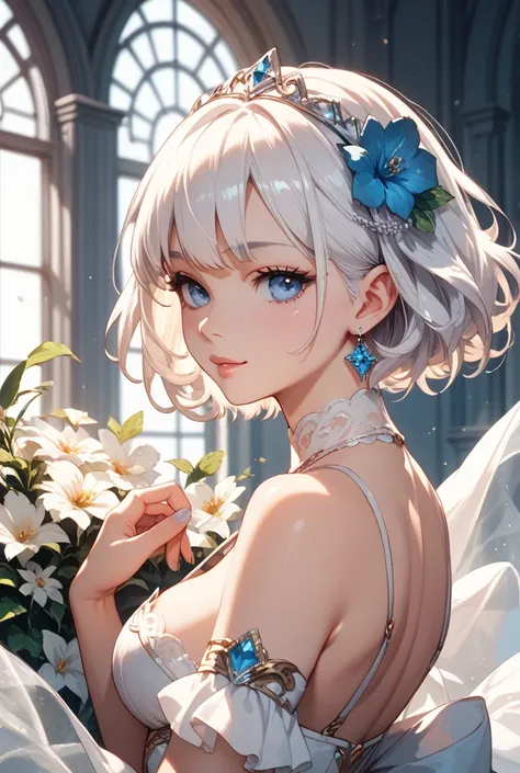 Beautiful princess with short white hair and blue eyes 