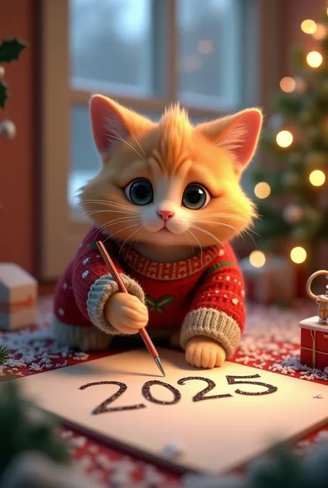 Gatto di Natale  che scrive  2025 3d