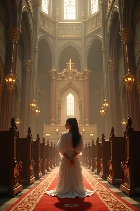 Woman praying to God in church 