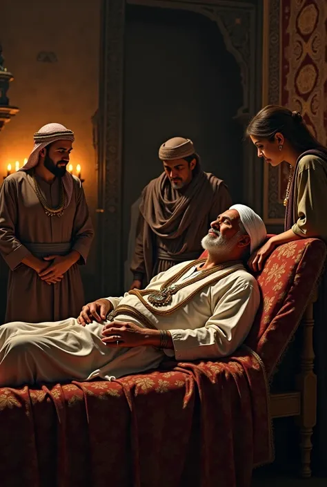 A grandfather lay dying in bed., Arab 500 AD 