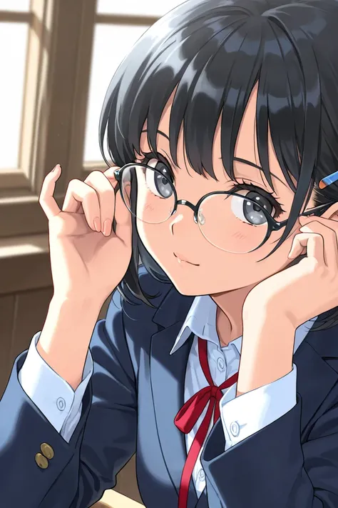 Black hair, glasses, 1 anime girl