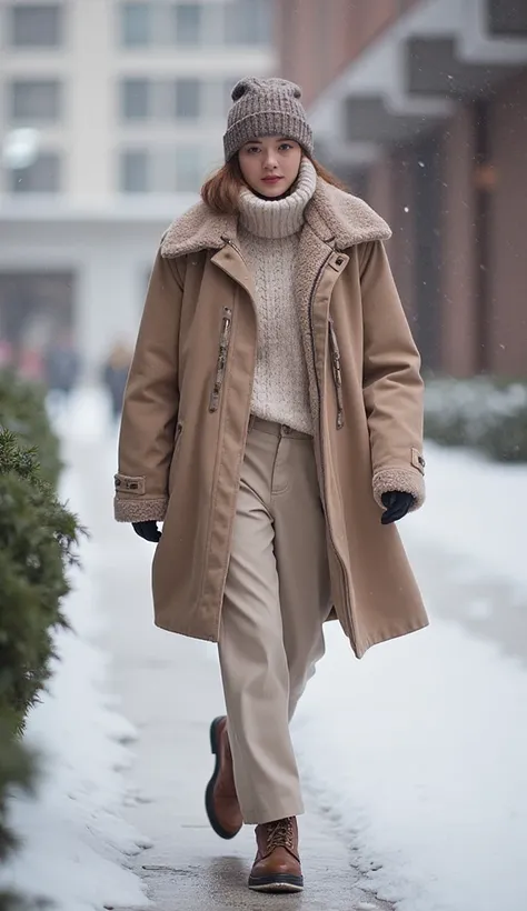 Stay warm and fashionable with this layered winter ensemble. Neutral tones and cozy fabrics define a look that’s both on-trend and timeless. Whether you’re strolling through snowy streets or heading to a casual winter gathering, this outfit delivers effort...