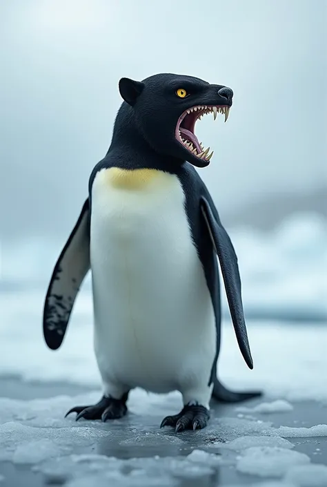 Penguin with the face of a fierce panther 