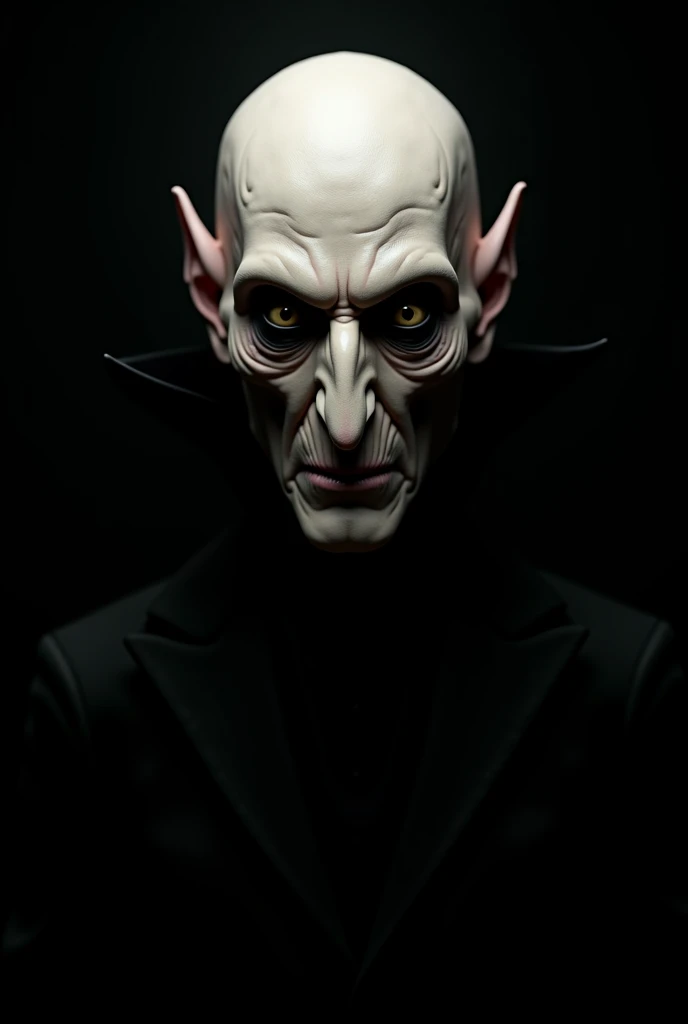 nosferatu face, looking at me, with mysterious look, 100% black background, soft light, hdr, intricate details