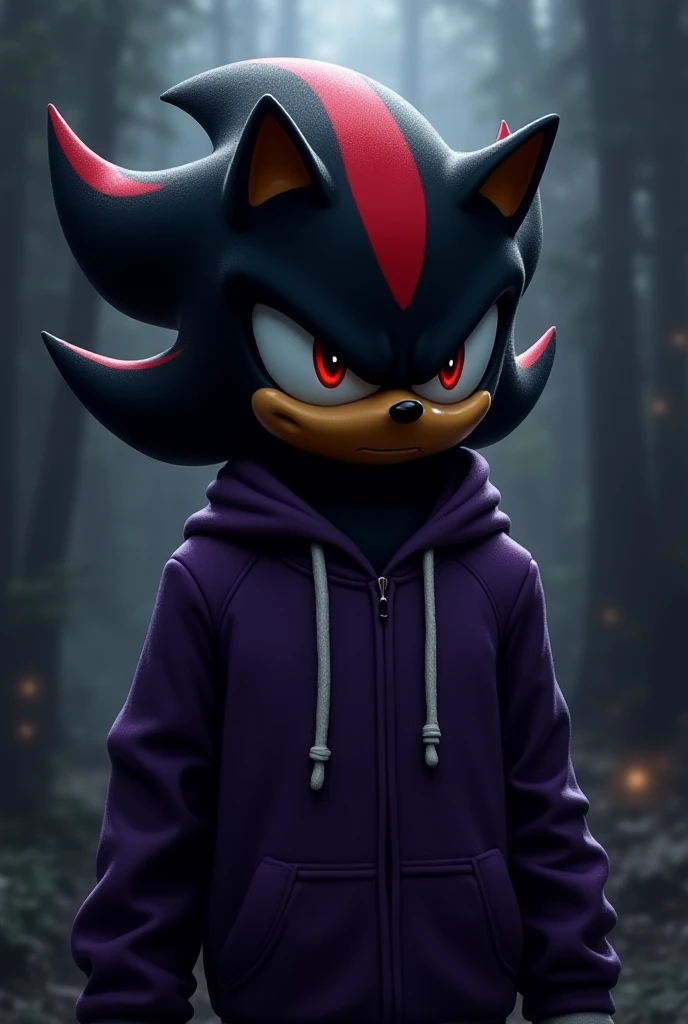 Shadow the hedgehog with purple sweatshirt and white strings