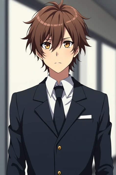 issei_hyoudou, brown hair, brown eyes, hair between eyes, high school dxd hero,workers suit.