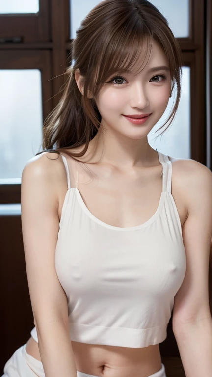  1 Japanese Girl ,( white tank top:1.4), ( RAW photos ,  top quality ), ( realistic,  photorealistic:1.4), masterpiece,  is extremely delicate and beautiful,  very detailed, 8k wallpaper,  amazing on the beach,   fine details,  very detailedなCGユニティ,  high ...