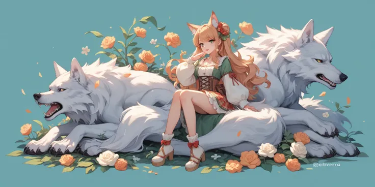 anime girl, wolf girl, cozy caffeteria background, full body