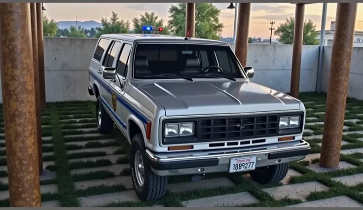  Police Patrol body sign with bright red and blue LED emergency lights,  community council 4 , tires off Road ,  police shield painted in the heat, clear model real , hyperreal image, photographic image, photoreal image 