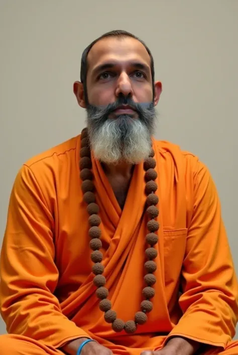 Look a like sadhu with orange clothes and rudraksha mala wear 