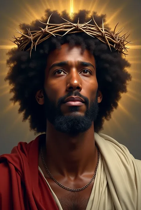 Create an image of an Afro-descendant African Jesus with the crown of thorns on his head