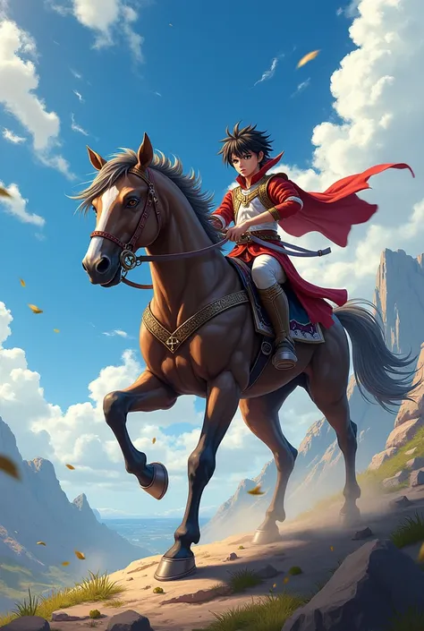 Cool anime. Fighter boy         
  riding a horse