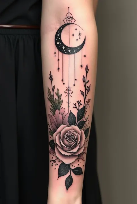 Significant designs for an elongated forearm tattoo, for women, Between 5 and 10 centimeters.  With designs such as moons , Constellations,  the Cancer horoscope symbol, roses... 