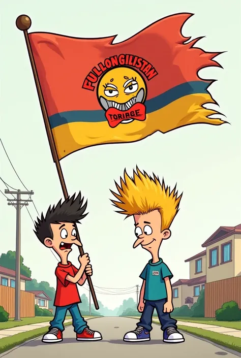 Beavis and butthead with "fullongistan" flag in his hand