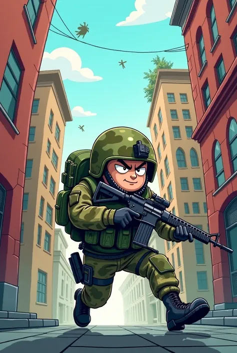 A cartoon about a tactical soldier 
