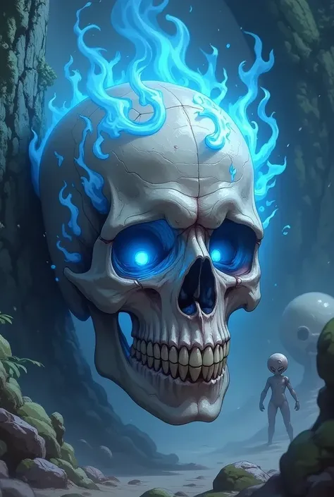 a skull covered in blue flames, dark magical background, dark fantasy, highly detailed, cinematic lighting, dramatic, hyper realistic, volumetric lighting, intricate details, 8k, masterpiece