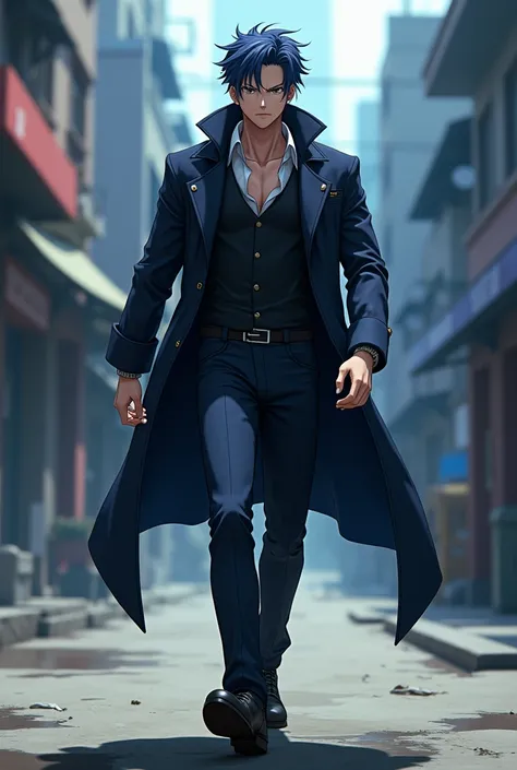 Nagi, blue lock anime, male, anime character, 3d animation, gangster, walking pose, full body picture, epic realistic, wearing shoes