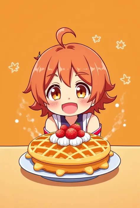 I want this person as anime character who loves waffle and eats them like its the last dish they have