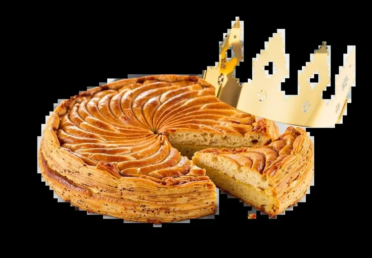  A galette des rois on a marble table and a brick wall in the background. And the table could be slightly decorated ,  not much . The galette des rois should be as realistic as possible, with no decoration or shapes other than the real one.. Usa esta image...