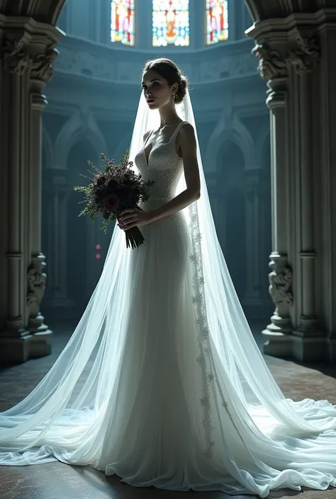 white gothic wedding dress 
