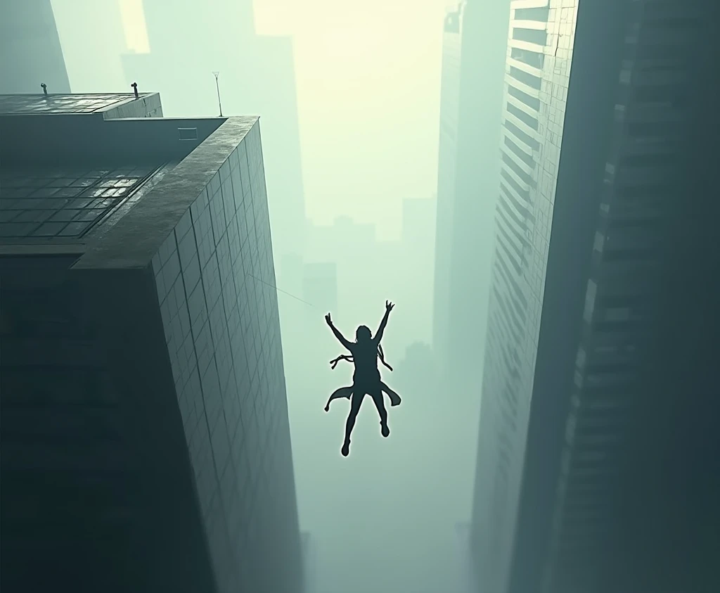  A falling scene or a falling scene on the roof of a building