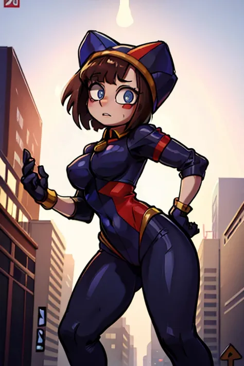 Play , extreme hot police suit , full sexy body, In the city, poses sexy ,  short hair,