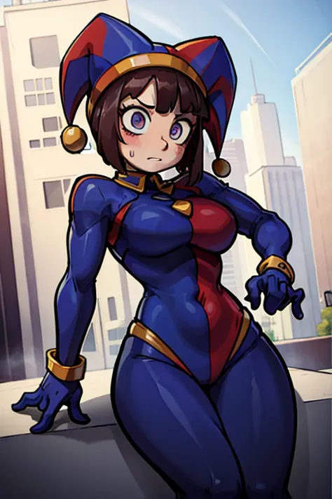 Play , extreme hot police suit , full sexy body, In the city, poses sexy ,  short hair,