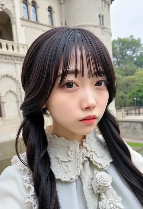    twin tails, 1 Nogizaka Girl  ,   so cute , , , (  Gothic Lolita Fashion), Exquisite Details and Beautiful Faces , Eyes and Skin,   detailed black shiny hair  , (  small breasts), (   clevis on the stone  ), (  open chest  ), Elegant frills, Raffle Tie, ...