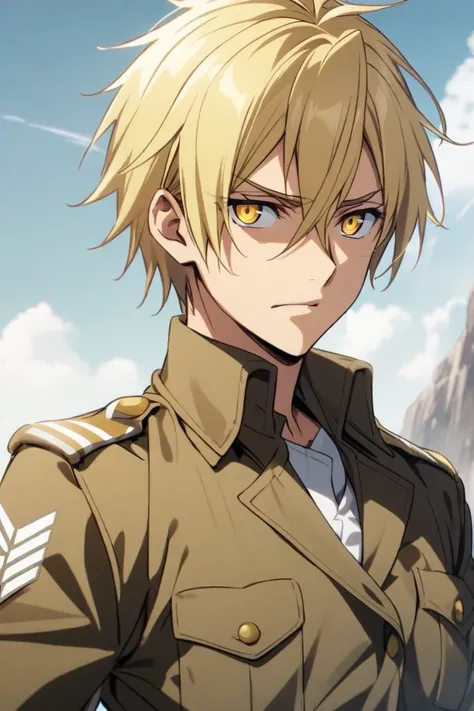 blond man short air military golden eyes corps entier 
