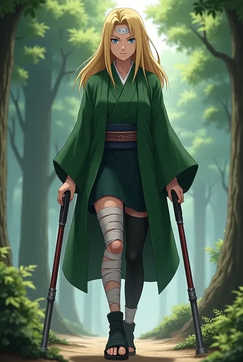 Amputee leg Tsunade using crutches 