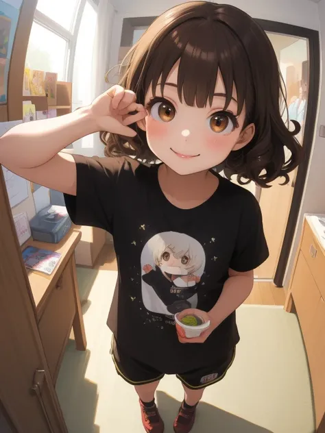 score_9, score_8_ up, score_7_ up, score_6_ up, score_5_ up, score_4_ up,ANIME BREAK ，nsfw，masterpiece，Ultra-detailed images， top quality , (nsfw, Censorship off )， fisheye lens，Cute young girl， short， toddler figure ，Brown curly hair， brown eyes，smile，bla...