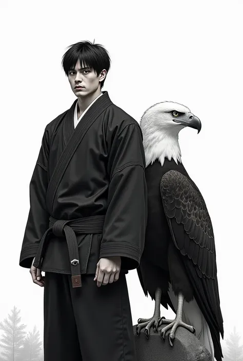  entries Draw a black belt Jiu-Jitsu teacher,  straight hair with Calvince , Black kimono next to an eagle  