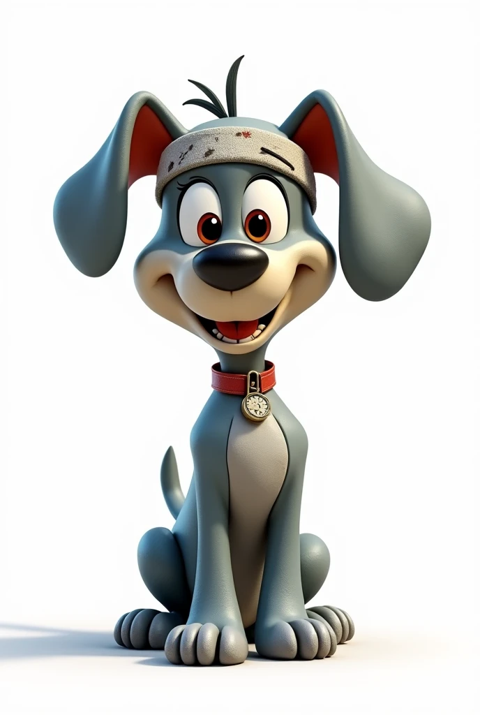  MAKE A DOG TURN INTO TIN DISNEY STYLE CARTOON, CARTOON WITH A HEADBAND AS IF HE WERE HURT, image with white background 