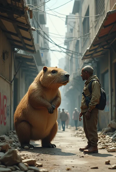 Capybara with a street dweller