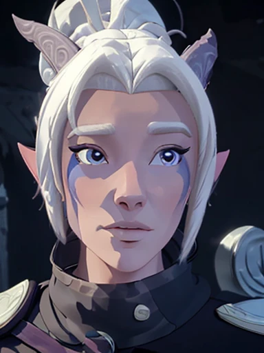 Moon Elf  , Rayla  , the Prince Dragon  ,  long platinum hair and angelic face ,  blue eyes pink cheeks full lips perfect dark and detailed makeup 8k,   looking at the spectator 