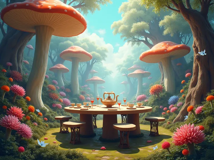 Alice in wonderland landscape with table