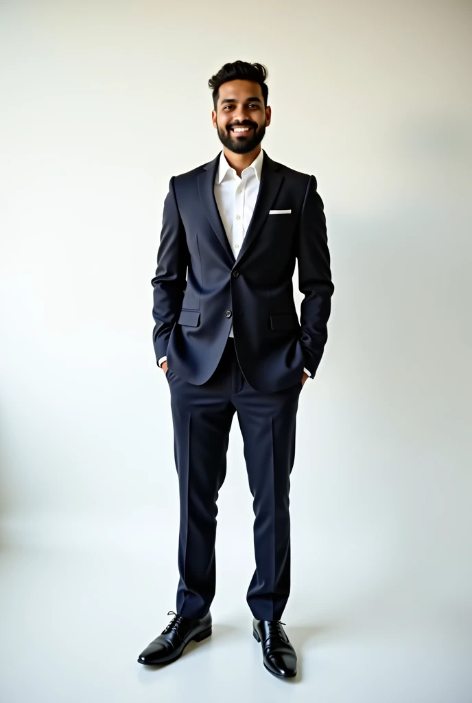 there is a man standing in a room with a suit on, a picture inspired by Saurabh Jethani, reddit, surrealism, professional profile picture, full body photogenic shot, professional picture, full body picture, in front of white back drop, candid picture, with...