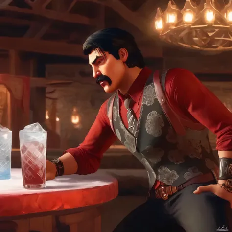 score_9, score_8_up, score_7_up,  a boy,  then Nahualli , Serious, dangerous man, elegant, elegant, Hes a gangster, black vest, red shirt, black pants, sit, (((ice hotel ,ice bar))), ((( realistic ,  Detailed , photo realistic )))