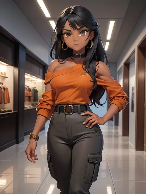 (best quality:1.3), (4K quality), masterpiece, best quality, high res, (Detailed face:1.2), (Detailed eyes:1.2), (Perfect figure:1.2), 1girl, solo, Woman, Mixed race Navajo-Latina woman, tan-bronze skin, athletic physique, amber eyes, wavy black hair. She ...