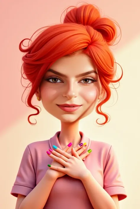 Red-haired manicurist with the face of this image in animated style